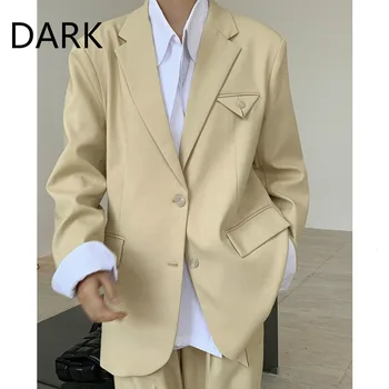 

[DARK] Silhouette Temperament Suit Jacket Loose And Thin, All-match Solid Color Wide Shoulder Suit Female Autumn New Style
