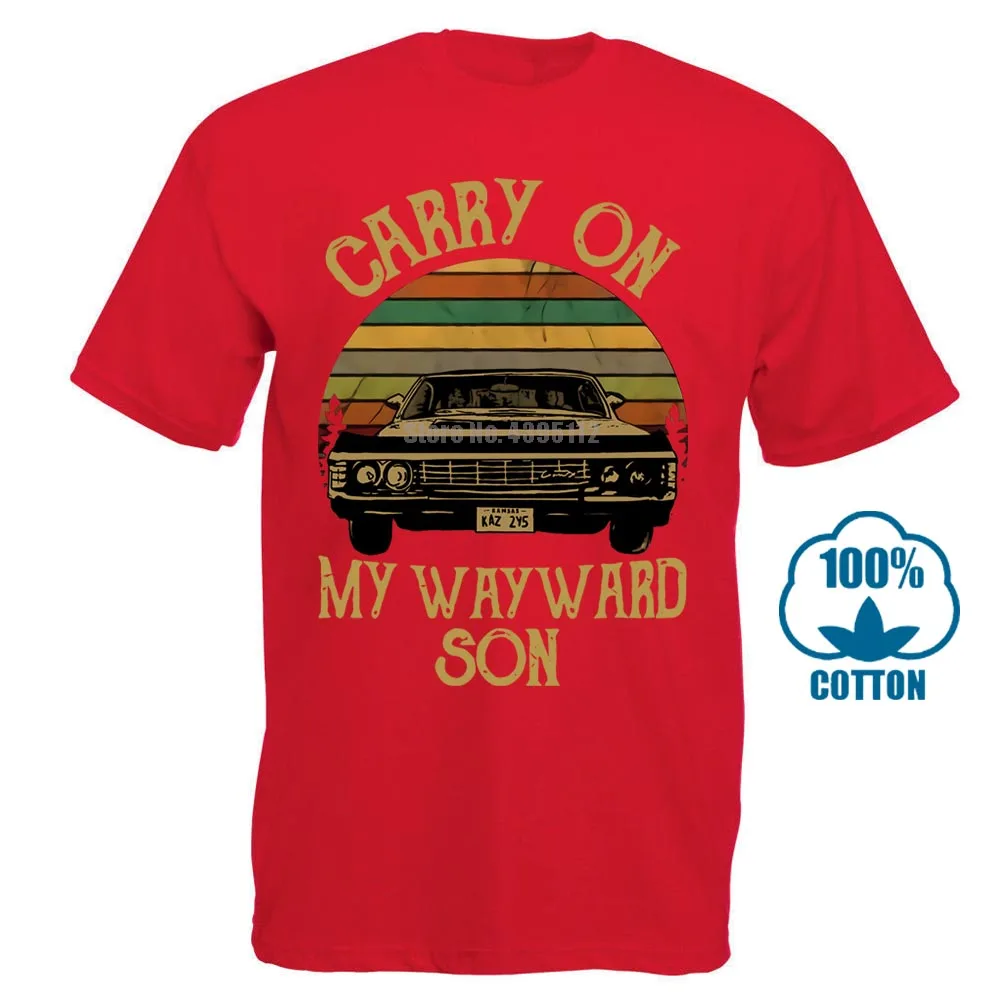 Сверхъестественное Винтажная Футболка Carry On My wayard Son Dark Heather для мужчин Сделано в США - Цвет: Красный