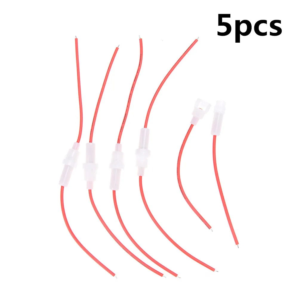 5Pcs 250V  Glass Fuse Tube Fuse Casing Glass Fuse Holder Screw Type With White In-Line Wire Cable 5*20mm