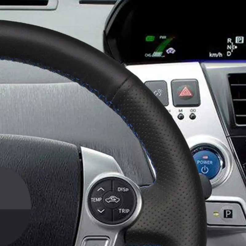 Швейные черные мягкие чехлы на руль из искусственной кожи для Toyota Prius C(US) 2012- Prius 30(XW30) 2009