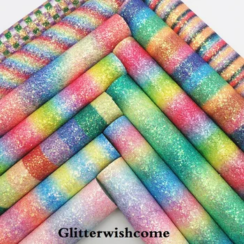 

Glitterwishcome 30X134CM Printed Plaids, Arrow, Rainbow Chunky Glitter Leather fabric Vinyl for Bows, GM144