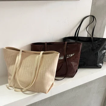 

Crocodile Pattern Women Shoulder Bag PU Luxury Big Capacity Tote Bag