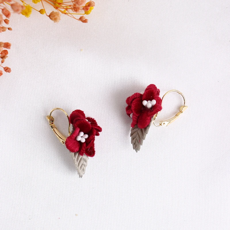 

ELEGANCE11 Kpop Ctue Earrings Women Handmade Fabric Flower Dangle Earring 2020 Fashion Jewelry Drop shipping and wholesa