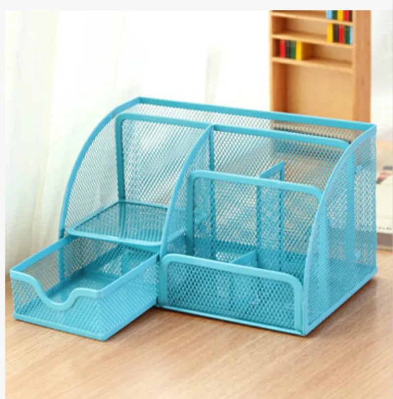  Various colors 7 Storage Multi-functional Desk Organizer Mesh Metal Pen Holder Stationery Container