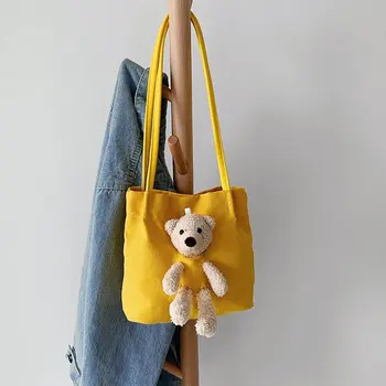 

Cute Bear Canvas Bag Female 2020 Cartoon Cute Popular New Style Fashion Versatile Mass Shoulder Bucket Bag