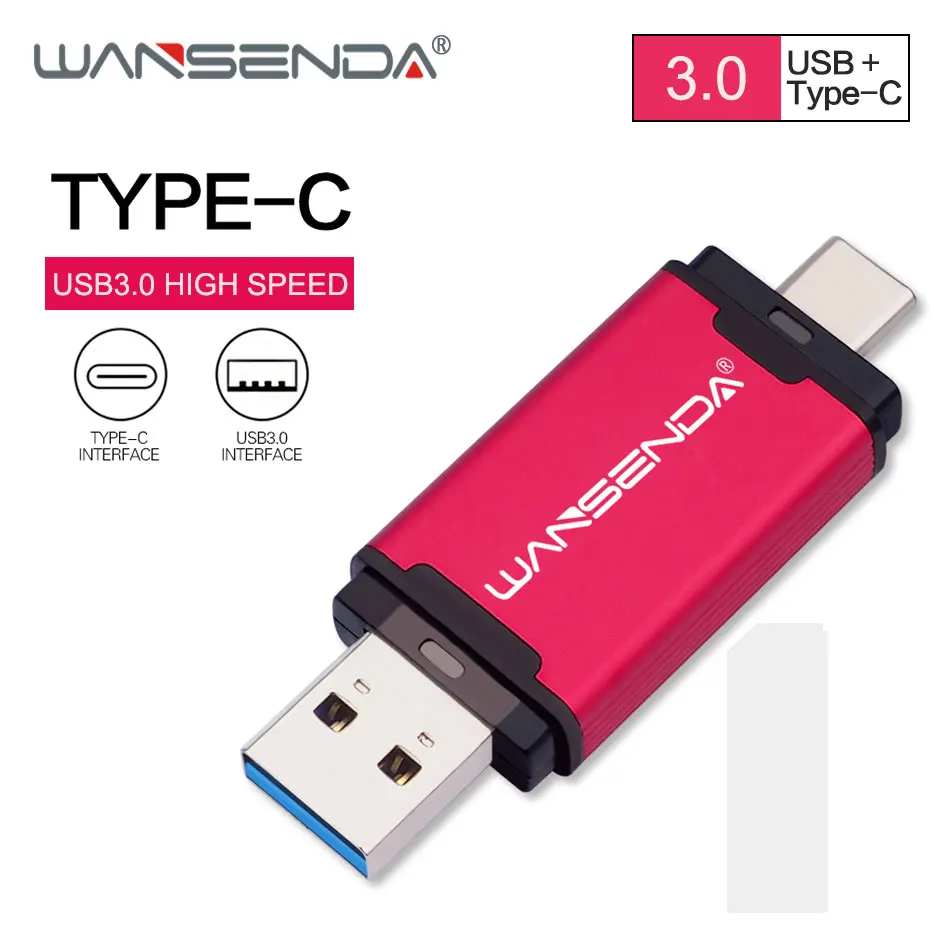 WANSENDA OTG USB флеш-накопитель 2 в 1 USB 3,0 и type-C флеш-накопитель 32 Гб 64 Гб 128 ГБ 256 ГБ 512 ГБ Флешка USB флешка 3,0 диск памяти