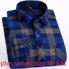 Новинка плюс бархатные теплые мужские зимние утепленные платья с длинными рукавами рубашки Смарт повседневные фланелевые клетчатые Большие размеры M-7XL 8XL