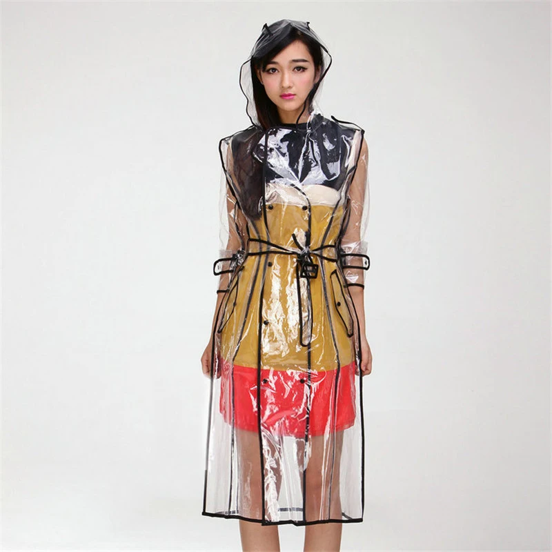 

EVA Transparent Raincoat Long Raincoat for Women Waterproof Jacket Windbreaker Rain Poncho With Belt Outdoors capa de lluvia