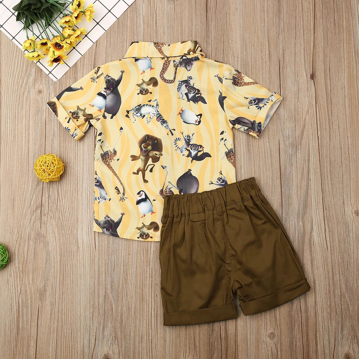 Комплект одежды для маленьких мальчиков от 1 до 6 лет, зоопарк Обезьяна Слон Жираф Животные, рубашка для мальчиков коричневые короткие штаны Одежда для мальчиков Одежда для маленьких мальчиков