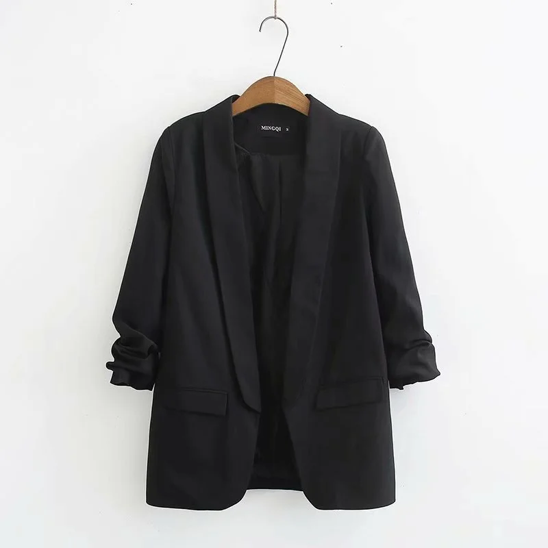 

Plus Size Women's Spring Autumn Blazer Long Sleeve Slim Black Open Cardigan Blazer Ladies' Officewear Suit
