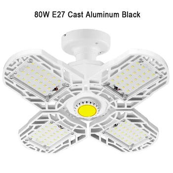 

E27 80W Barn LED Garage Light Motion Sensor Deformable Lamp Warehouse Hollowed Out Ceiling Adjustable Angle Four Leaf Basement