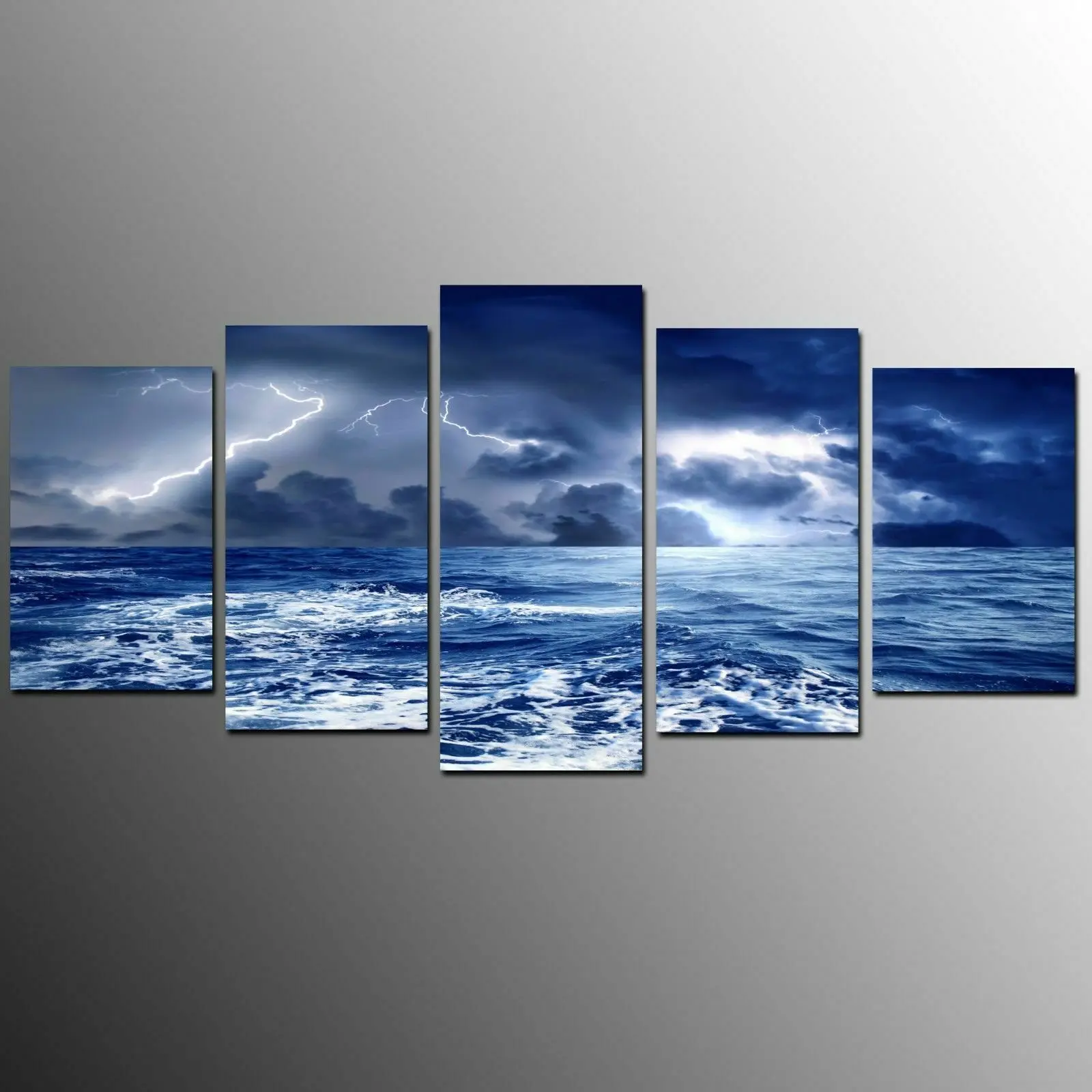 

5 Pcs Canvas Picture Print Wall Art Canvas Painting Wall Decor for Living Room Lightning Sea Storm Sky Cloud Poster No Framed
