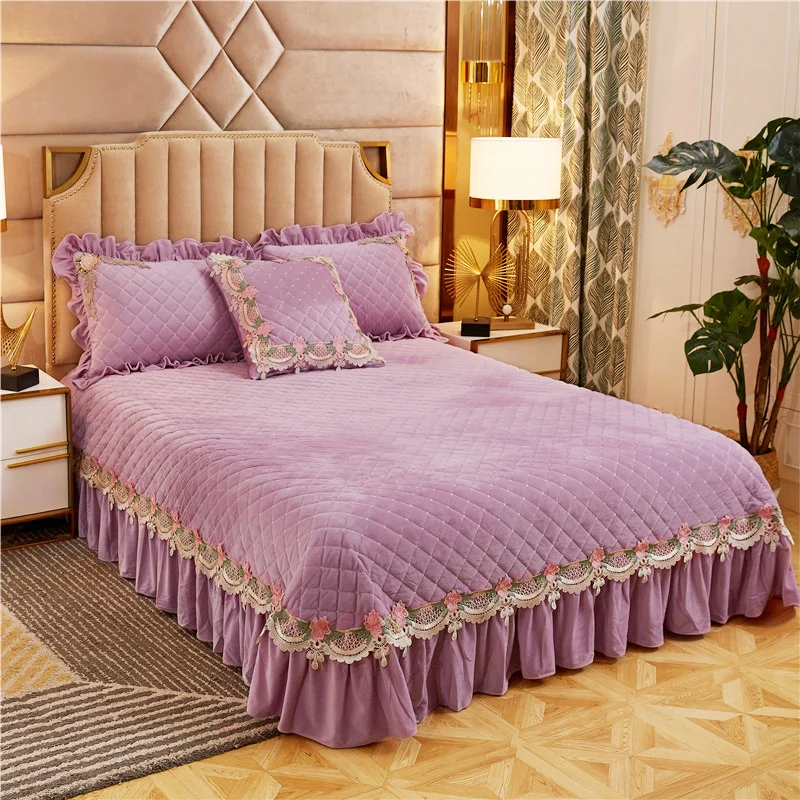 3/5pcs Velvet Quilted Bedspread Queen King Size Quilt Set Thermal Bed