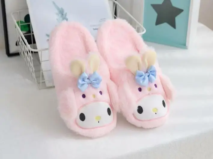 1 пара изысканных плюшевых тапочек с персонажами из мультфильмов my Melody Pudding Cinnamoroll Dog теплые меховые домашние шлепанцы мягкие подарок плюшевая игрушка - Цвет: 1