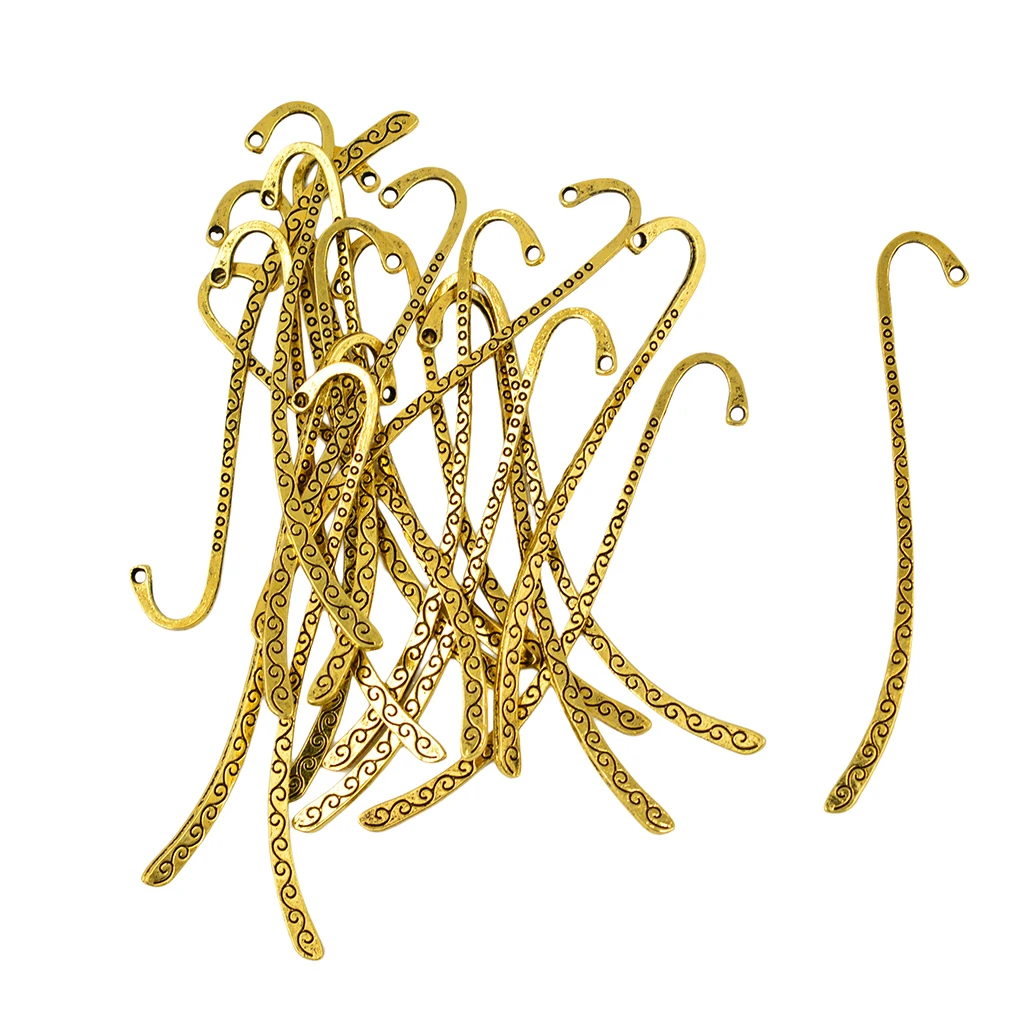 6/10/20pcs MonkeyJack Antique Gold Metal Beading Lined Bookmarks Paper Reading Book Mark With Hook Jewelry Making Findings