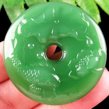 

1Pcs 16.4g Carved Green Jades Fish Flower Donut Pendant Bead 39x7mm