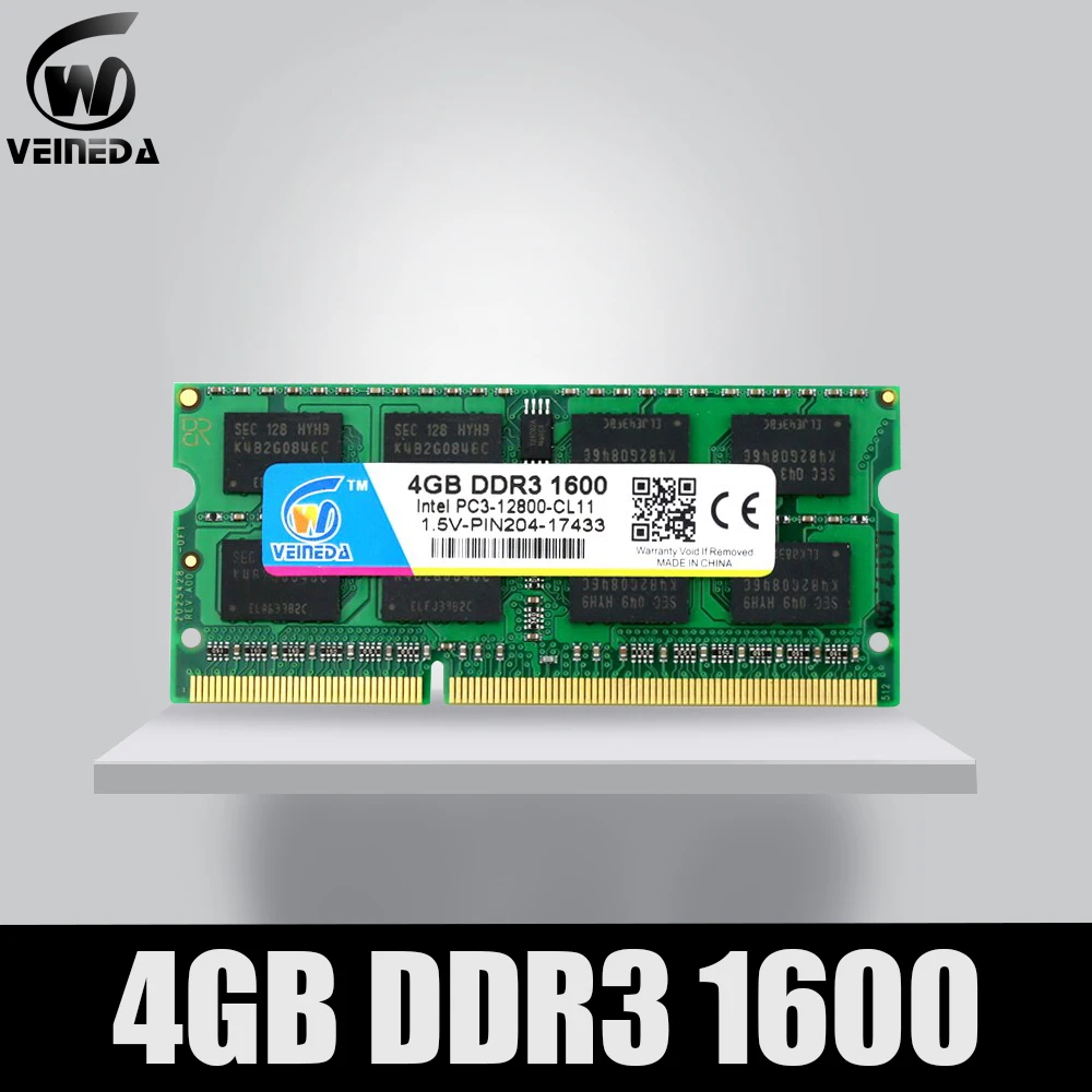 Оперативная память VEINEDA DDR3 4 ГБ 8 1600NHz совместимая с So-dimm ddr3 1333 ddr 3 204pin для ноутбуков