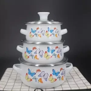 Кухонный горшок из трех предметов, эмалированный горшок, миска для свежей еды, мгновенная супница емкость для молока рис для детей, чаша, дополнительная пищевая чаша, горячий горшок - Цвет: Three-piece suit