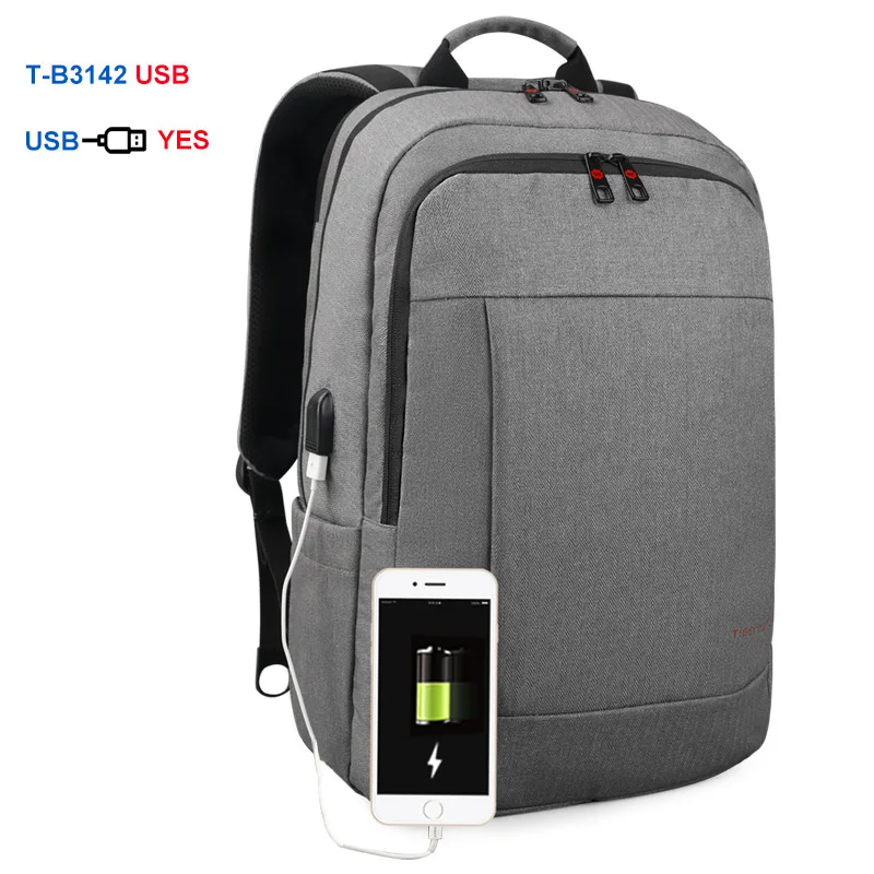 Tigernu Анти Вор USB рюкзак 15,6- 17 дюймов ноутбук рюкзак для женщин, мужчин, школьная сумка женский мужской рюкзак путешестви - Цвет: USB Grey