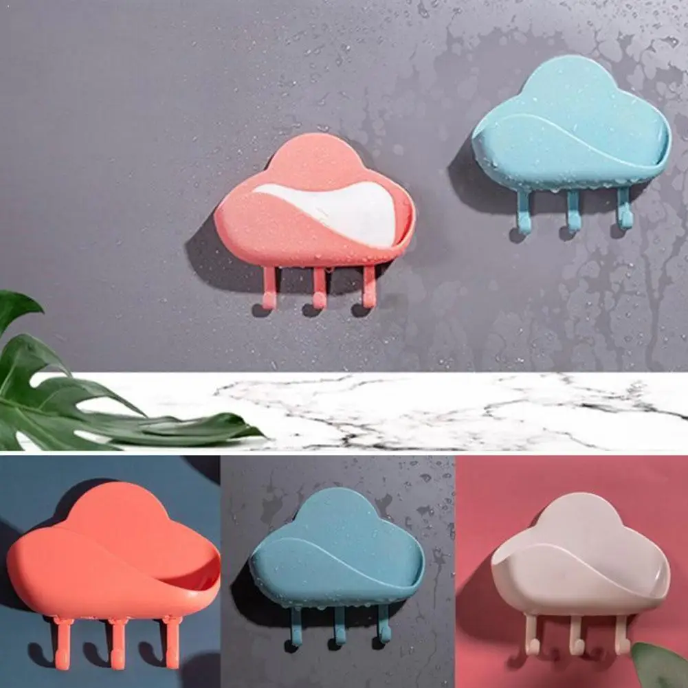

1pc Free Punch Cloud Soap Box Hook Holder Wall Hanging Shelf Rack Rack Fixture Drain Sticky Soap Bathroom Srong Hook Holder K7H6