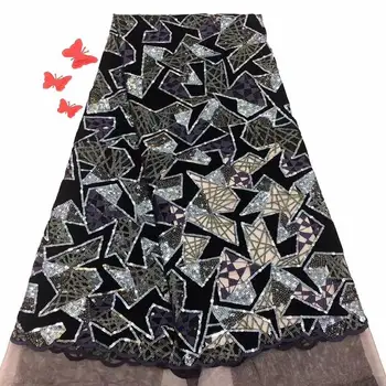 

Best Selling Latest African Velvet Lace Fabrics With 5 yards Sequin High Quality Embroidery French Lace For Evening Dress FFD-10