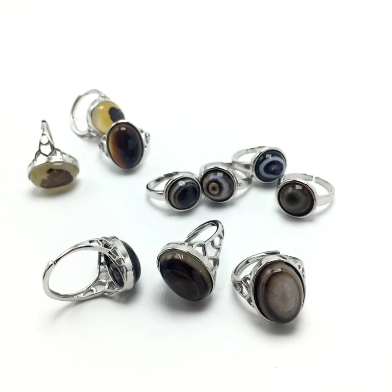 WholesaleMensRingsStainlessSteelNaturalOvalEyeAgatMosaic