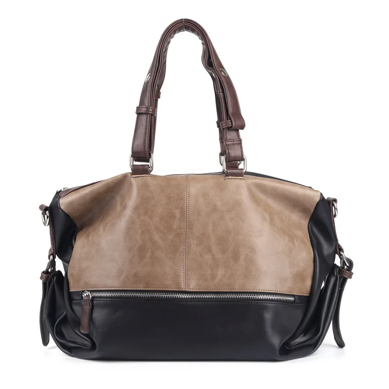 

New Style MEN'S Handbag Retro Fashion Shoulder Bag Travel Shoulder Bag Two-sided Stitching Color Large Bag Fashion