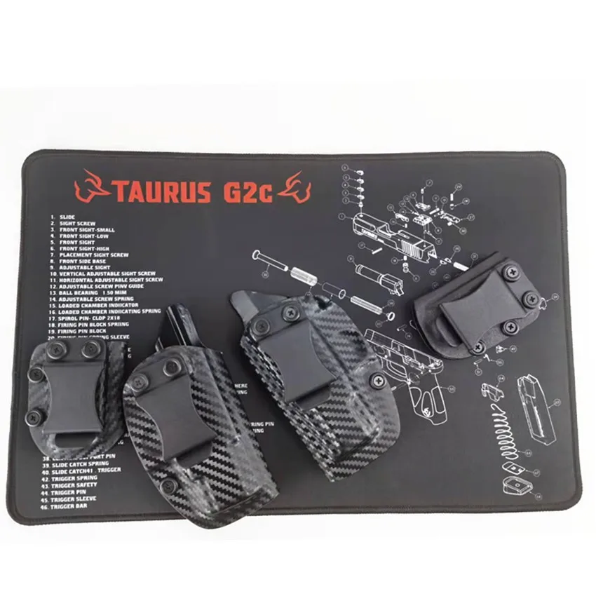 황소 자리 G2C G3C TS9 TH9 TH40 CZ P10 C F Glock 17 19 22 25 26 28 키트 벤치 홀스터 9mm 용 고무 총 청소 매트 패드. 40 5세대