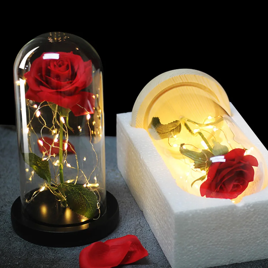 Galaxy Rose Led-Light Glass-Dome Christmas-Day-Gift Beauty-And-The-Beast Valentines