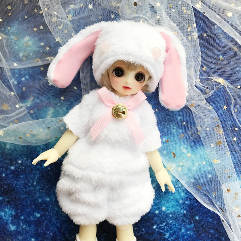 BJD для мамы дочки одежда костюмы сокращает-Ушастый Кролик плюшевая одежда для 1/4 1/6 1/8 BJD кукла аксессуары для кукольной одежды свободного покроя одежда+ шляпа