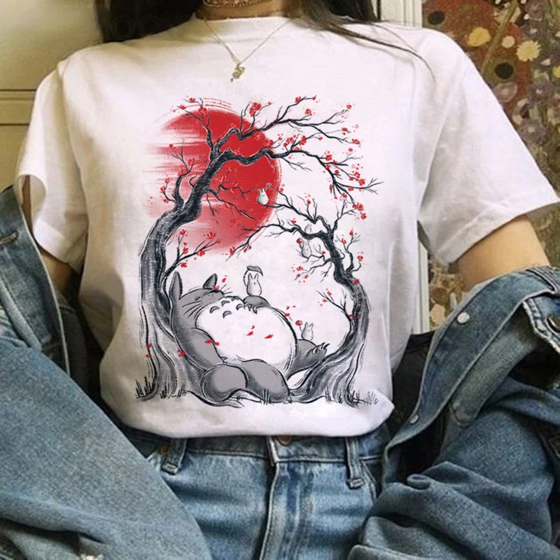 Camisetas de moda de Totoro para mujer, Studio Ghibli Kawaii de gran tamaño, camiseta informal con Harajuku, Top de Anime de manga corta