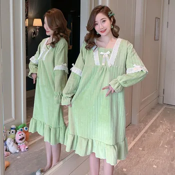 

Cute Ins Princess Wind Flannel Warm Thick Girl Nightdress Comfortable and Soft Skin-Friendly Home Clothes Solid Color