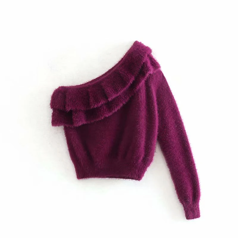 Женский свитер с плеча плечами сексуальный новинка модная Асимметричный вырез женское вязаный пуловер топы осень YNZZU YT750