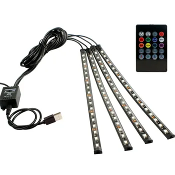 

4 in 1 LED Car Foot Light 5V USB RGB SMD5050 72 LED Strip Ambient Lamp Remote Music Control Automotive Interior Decorative