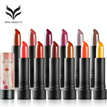 

HUAMIANLI Brand Lipstick Set Lips Makeup Metallic Color Shimmer Long Lasting Waterproof Lip Stick Moisturizer Balm Batom