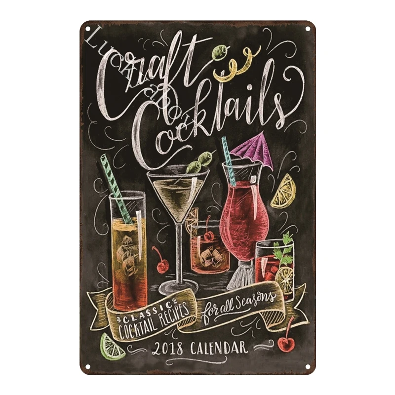 [Luckyaboy]Martini Mojito Cocktail Vintage Tin Signs Wall Plaque Custom Metal Painting Antique Gift home bar Pub Decor AL035