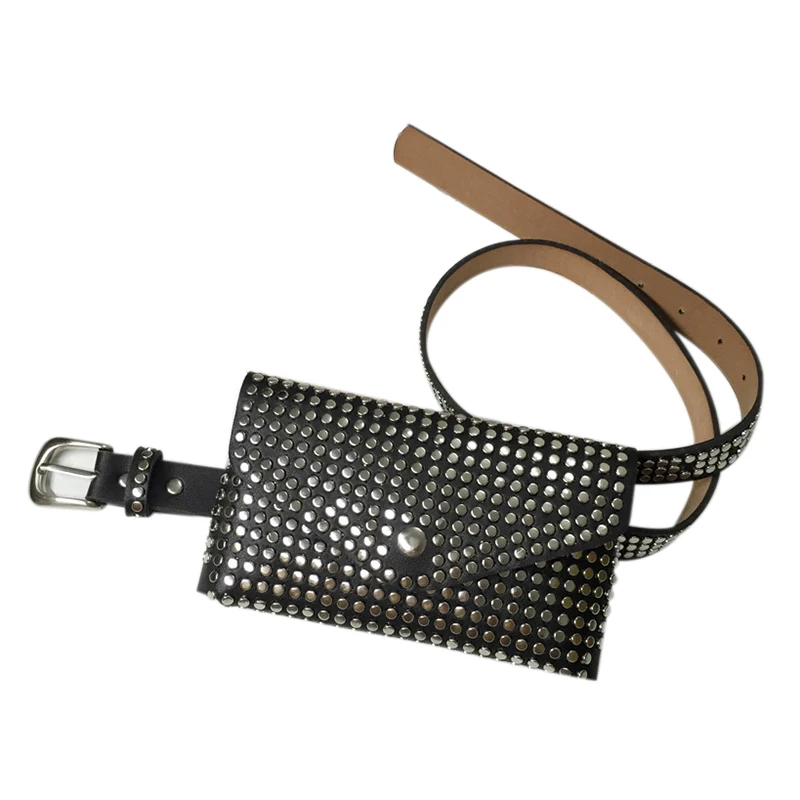 ABDB-модная поясная сумка с заклепками, роскошная дизайнерская поясная сумка, Маленькая женская поясная сумка, чехол для телефона в стиле панк, поясная сумка, кошелек(черный - Цвет: Black