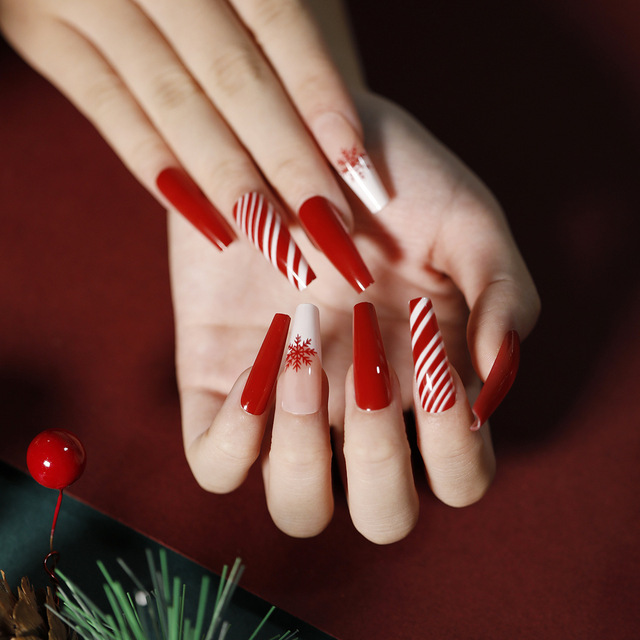 Pcs Bling Fake Nails Coffin Press On Nails Short Acrylic Reusable False Nails Tips Party Christmas Nails For Women Girls