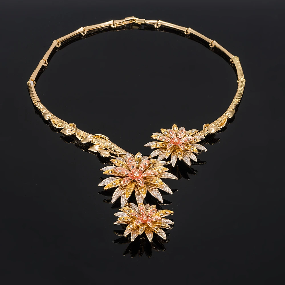 MUKUN ювелирные комплекты dubai большое ожерелье Классический Цветочный Форма браслет, серьги, кольцо для Для женщин Наборы свадебных ювелирных изделий для невесты