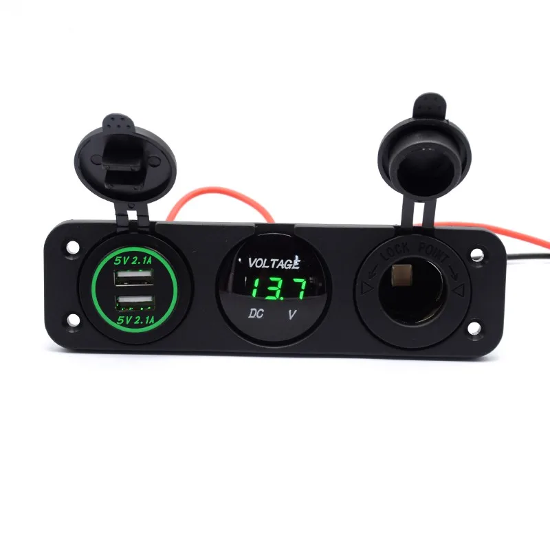 

Car Dual USB Socket Charger 4.2A 12V Cigarette Lighter LED Voltmeter 3 in 1 Charger Panel for Car Motocycle Boat Marine Truck