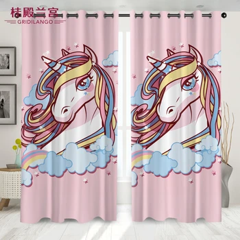 

GRIDILANGO Cartoon Narcissism Unicorn Curtain For Kid Bedroom Living Room With Girly Floral Rainbow Curtain Home Decoration 1PCS