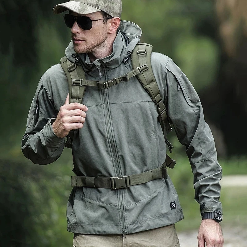Lightweight Waterproof Soft Shell Tactical Jacket Men Military Style Hooded Coat Windbreaker Casaul Outerwear Army Jacket