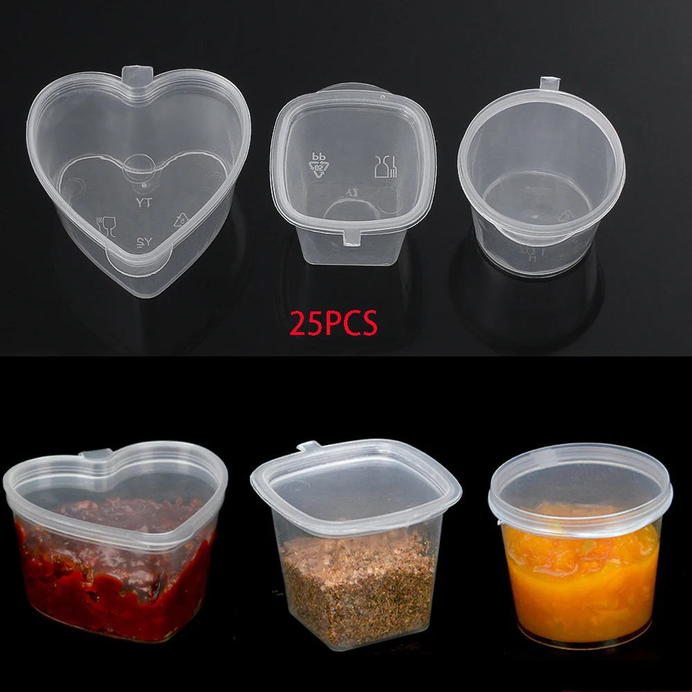 Disposable Plastic Takeaway Sauce Cup Containers Food Box with Hinged Lids Small Pigment Paint Box Palette 25Pcs 25ml/27ml/45ml