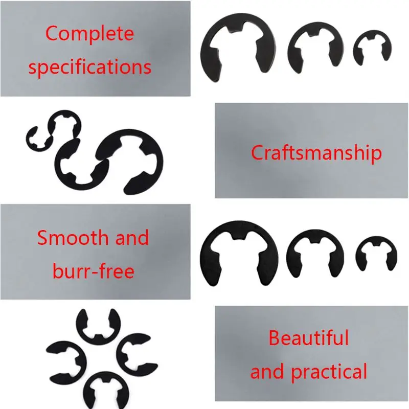 

300pcs Black Carbon Steel E-Clip Assortment Kit Retaining Rings Fastener Shaft