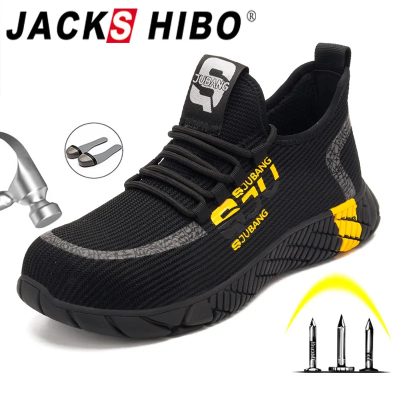 JACKSHIBO Summer Breathable Work Safety Shoes For Men Boots Steel Toe Cap Anti-Smashing Construction Sneakers | Обувь