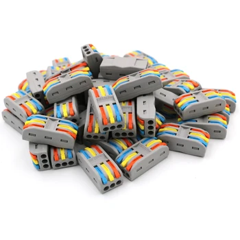 

50pcs/lot PCT 3-3 3 pins pole Compact Wire Cable Wiring Connector Conductor Terminal Lever 0.08-2.5mm2 Universal