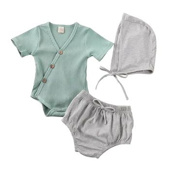 

Summer Girl Set 0-24M 3pcs Baby Boy Girls Romper+Short Pants+Hat Cute Outfits Toddler Kid Clothing Set