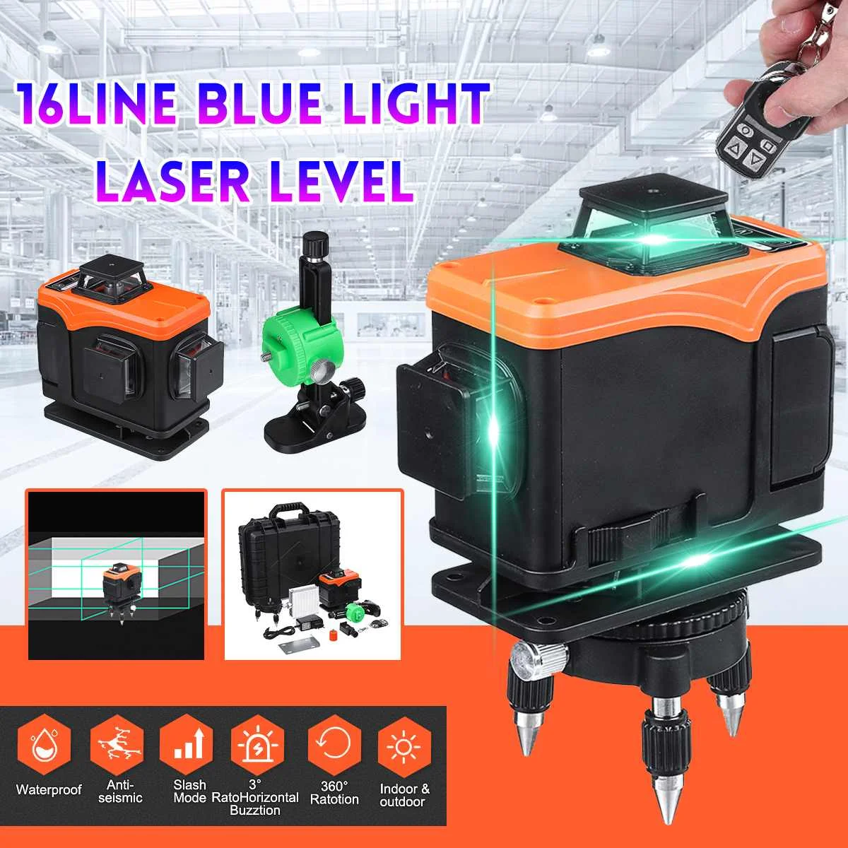 

Newest 16Line 3D Lines Green Laser Level Self-leveling Horizontal&Vertical 360 Degree Adjustment Home Decoration Measuring Tools