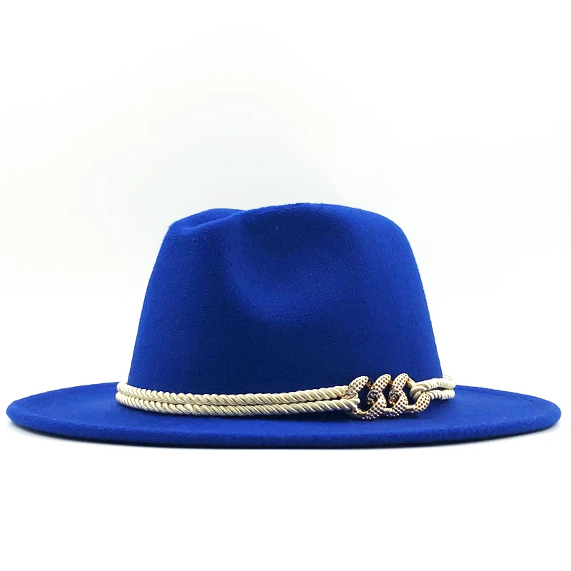 Черный шерстяной фетр Джаз Fedora шапки со шнурками Пряжка декор для женщин унисекс Панама с широкими полями Трилби ковбойская Кепка Панама