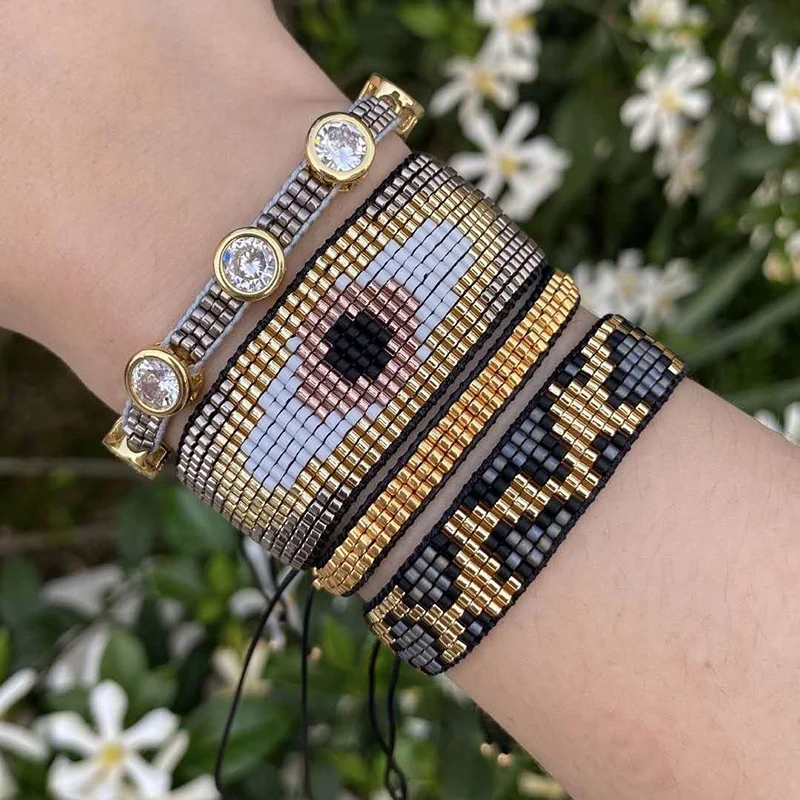 BLUESTAR Boho Bracelet MIYUKI For Women Leopard Grain Pulseras Mujer Moda Turkish Eye Handmade Braided Gift | Украшения и